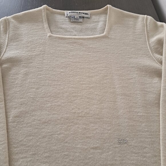 SONIA RYKIEL Paris Sweater Pullover Vanilla Angora Wool Blend Knit SR Logo 40EU - Picture 7 of 10